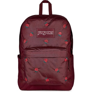 JanSport Superbreak Plus FX Backpack – Work, Travel, or Laptop Bag with Water Bottle Pocket – Surreal Corduroy Coconut(Just a Rose Emb Cherry Lacquer/Grn/Red)