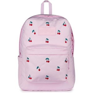 JanSport Superbreak Plus FX Backpack – Work, Travel, or Laptop Bag with Water Bottle Pocket – Surreal Corduroy Coconut(Pink Ice Cherry Emb)