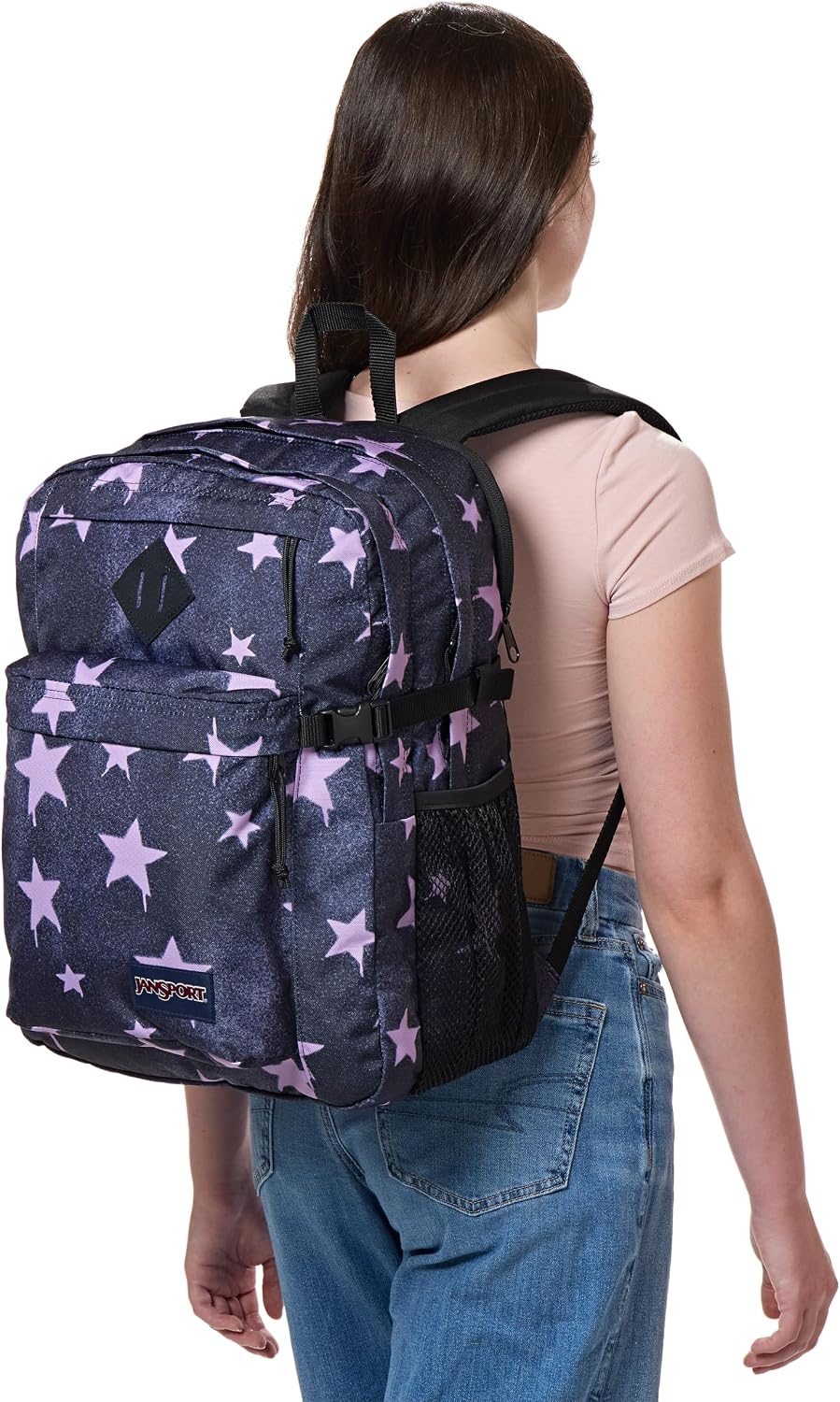 image:imageJanSport Main Campus Backpack Travel or Work Backpack with 15Inch Laptop Sleeve and Dual Water Bottle Pockets Sprayed Stars Pastel LilacSprayed Stars Pastel Lilac