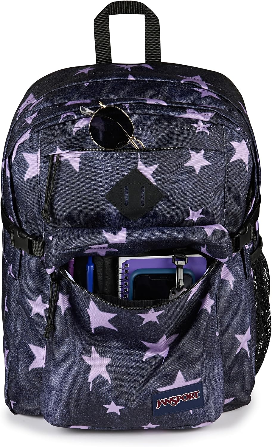image:imageJanSport Main Campus Backpack Travel or Work Backpack with 15Inch Laptop Sleeve and Dual Water Bottle Pockets Sprayed Stars Pastel LilacSprayed Stars Pastel Lilac