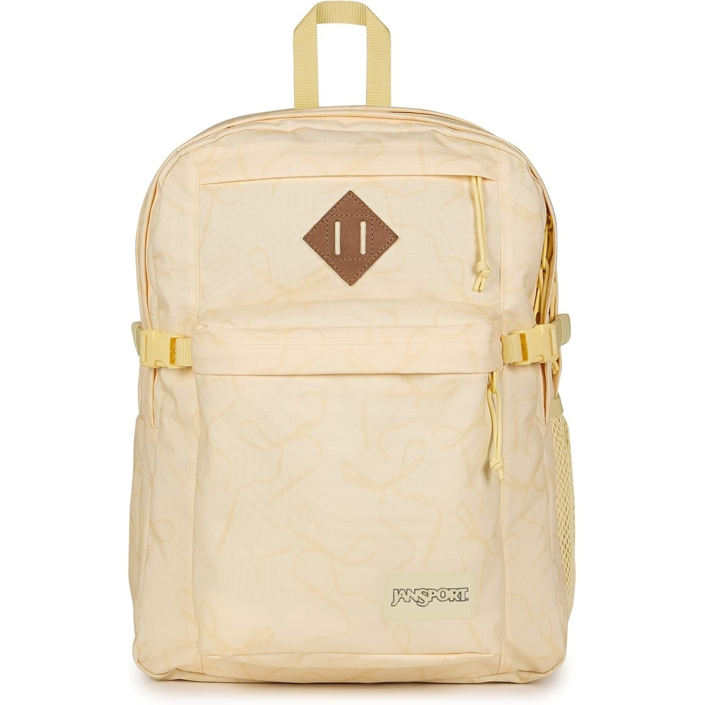 image:imageJanSport Main Campus Backpack Travel or Work Backpack with 15Inch Laptop Sleeve and Dual Water Bottle Pockets Sprayed Stars Pastel LilacRows of Bows NaturalLemon Ice