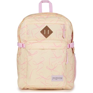 JanSport Main Campus Backpack – Travel or Work Backpack with 15-Inch Laptop Sleeve and Dual Water Bottle Pockets, Sprayed Stars Pastel Lilac(Rows of Bows Natural/Pink Ice)